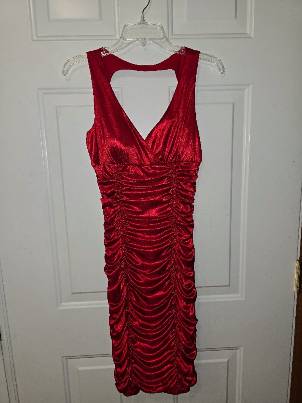 Jane U.S.A. Red Satin Ruched Bodycon Dress, Women's Medium (Small)